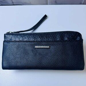 Dana Buchman Black Faux Leather Zip Wallet Wristlet – Textured with Red Interior